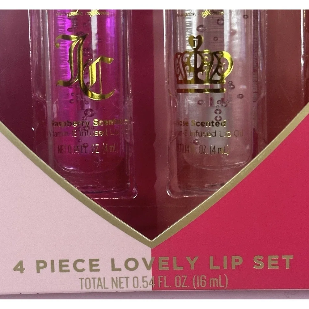 Juicy Couture Lip Oil Set 4 Pc Cherry Raspberry Rose Strawberry Heart Gift NWT